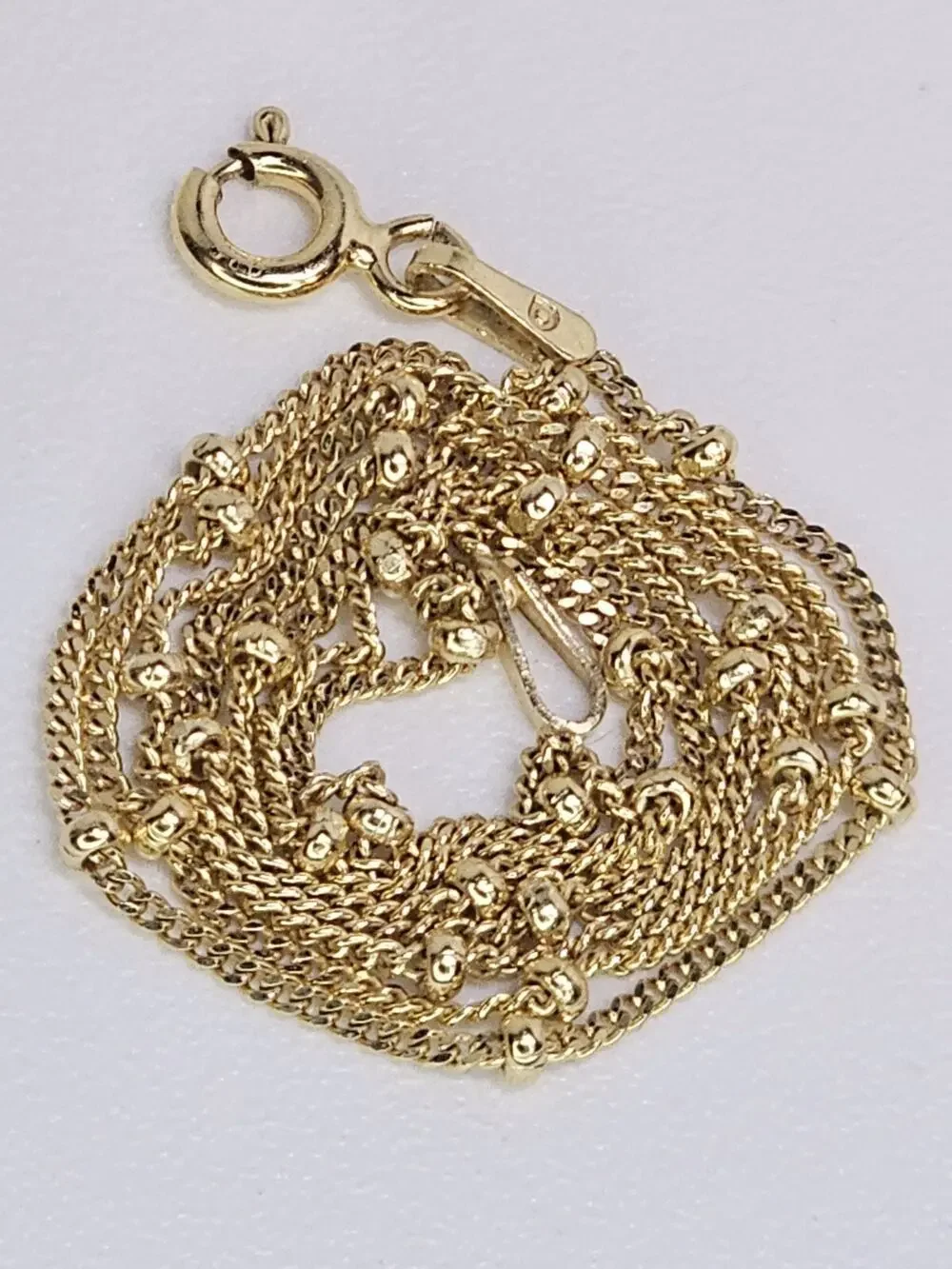 Vintage Solid 925 Gold Plated Curb + Ball Link Chain 16